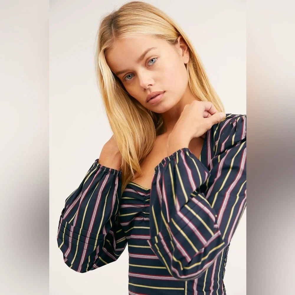 Free People Colorful Stripped Sunshine In Sicily Long Sleeve Top Size Small